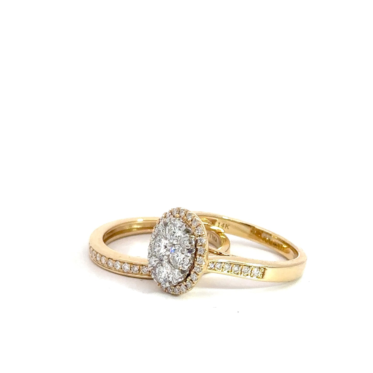 14k Yellow Gold Diamond Oval Cluster Bridal Set 1 1/5cttw