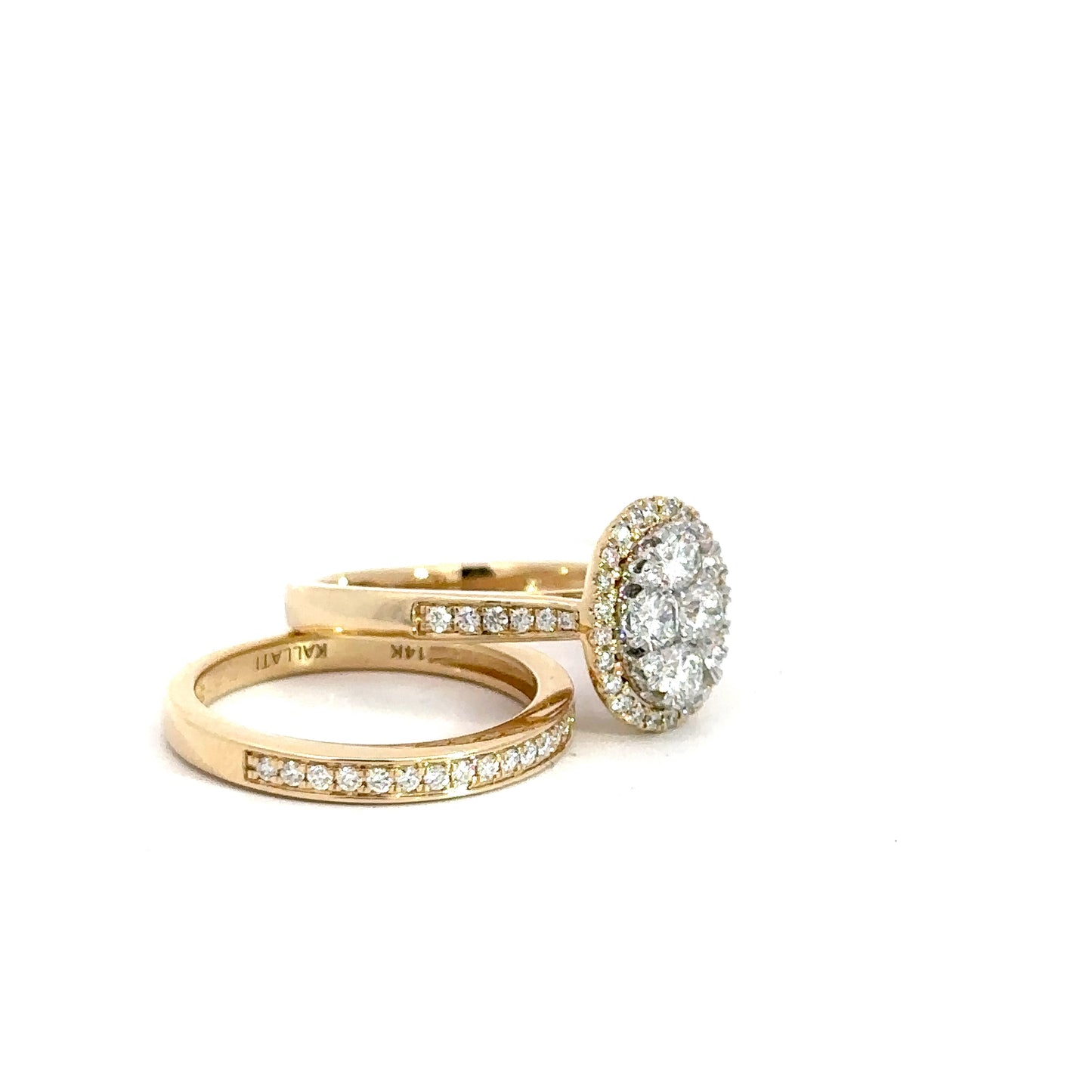 14k Yellow Gold Diamond Oval Cluster Bridal Set 1 1/5cttw
