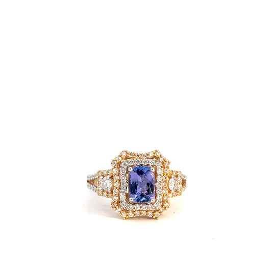 14k Yellow Gold Tanzanite and Diamond Ring 3/4cttw