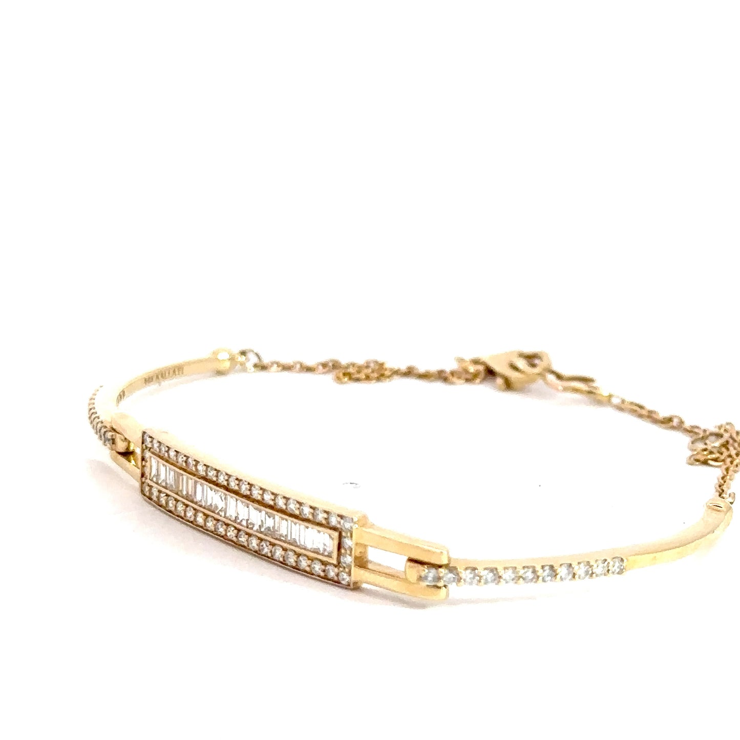 14k Yellow Gold Round Brilliant and Baguette Diamond Bracelet 1cttw
