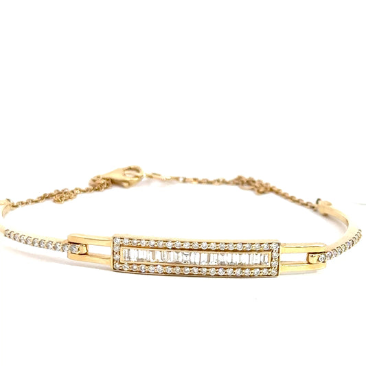 14k Yellow Gold Round Brilliant and Baguette Diamond Bracelet 1cttw