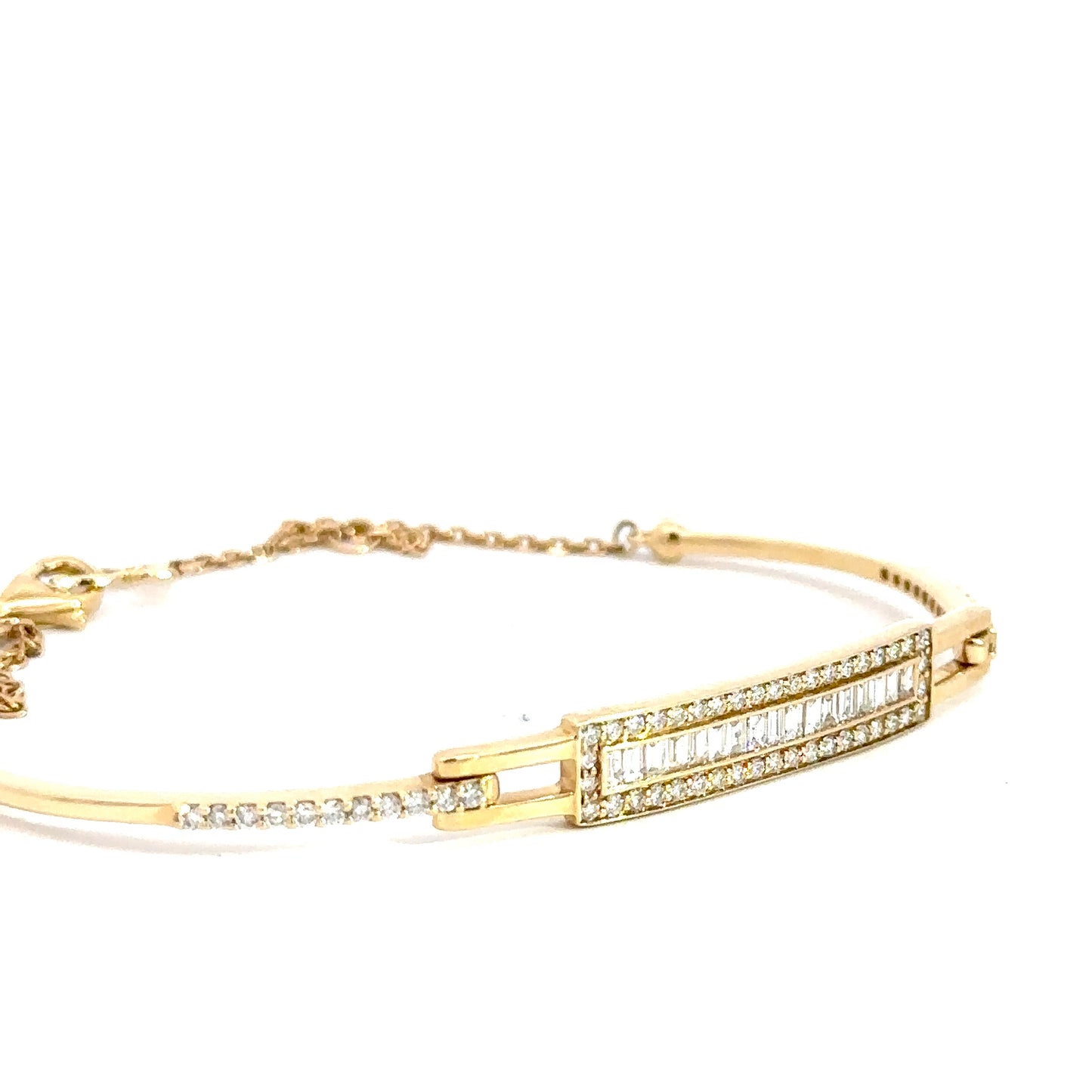 14k Yellow Gold Round Brilliant and Baguette Diamond Bracelet 1cttw