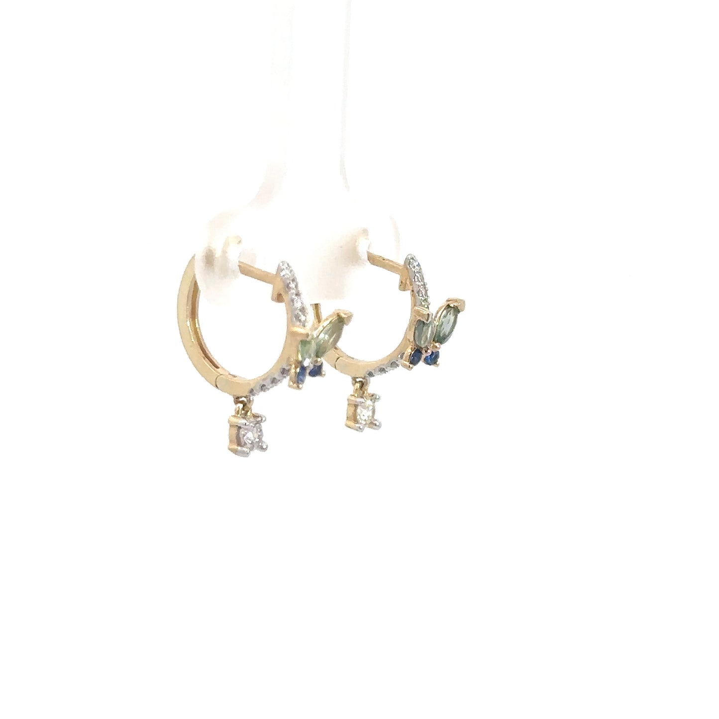 14k Yellow Gold Diamond & Sapphire Butterfly Earrings