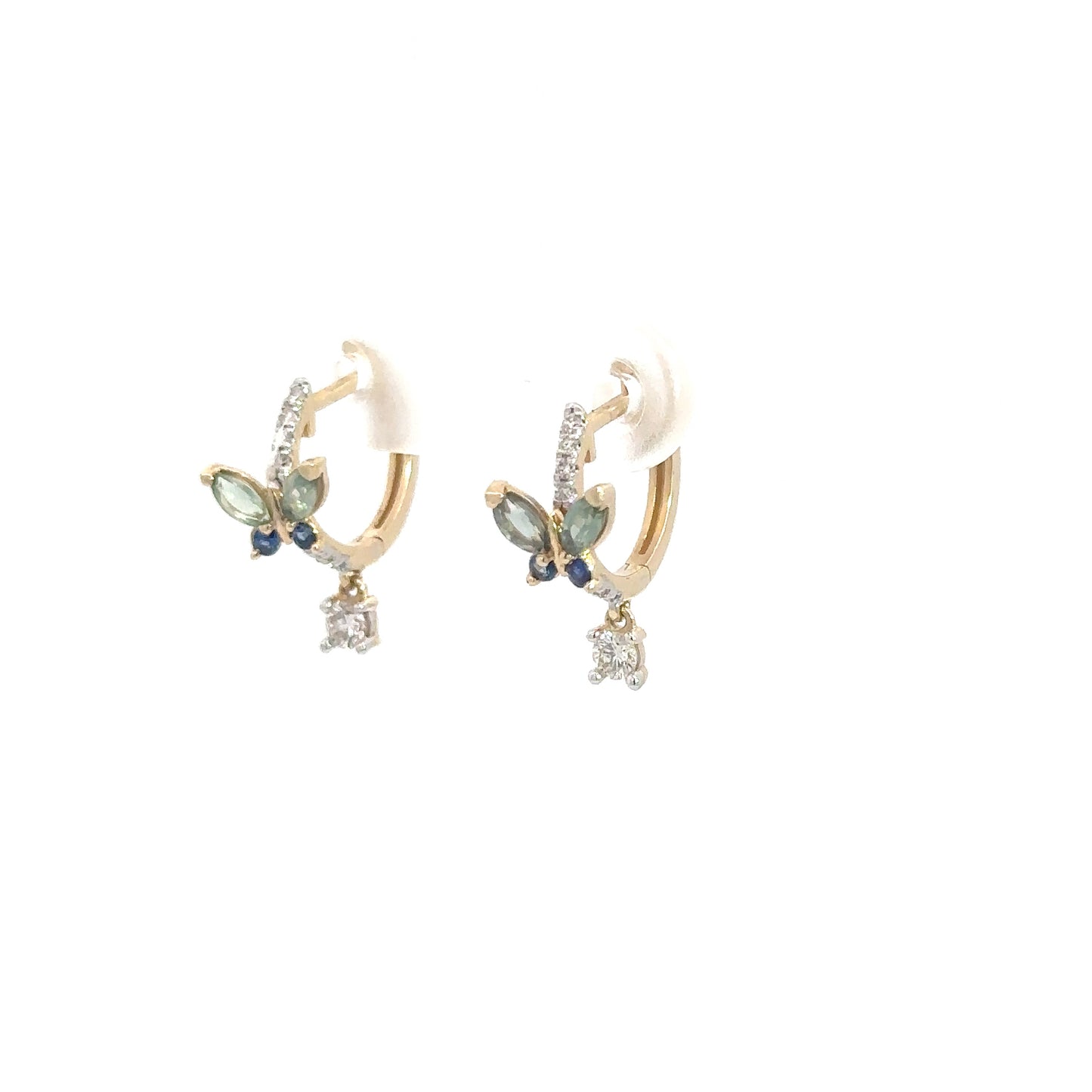 14k Yellow Gold Diamond & Sapphire Butterfly Earrings
