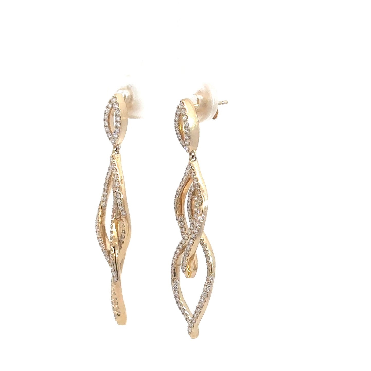 14k Yellow Gold Diamond Dangle Earrings 1 1/8cttw