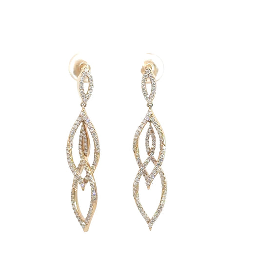 14k Yellow Gold Diamond Dangle Earrings 1 1/8cttw