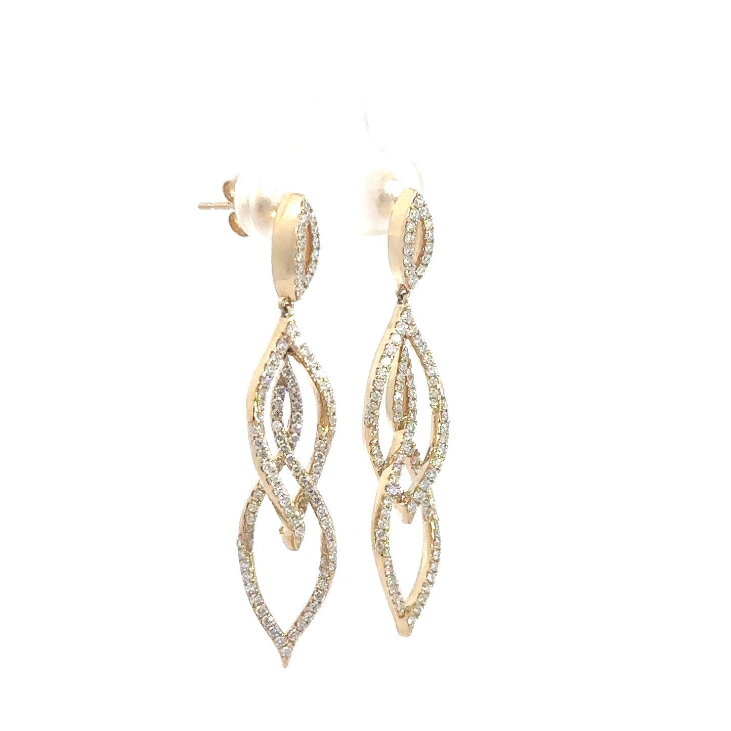 14k Yellow Gold Diamond Dangle Earrings 1 1/8cttw