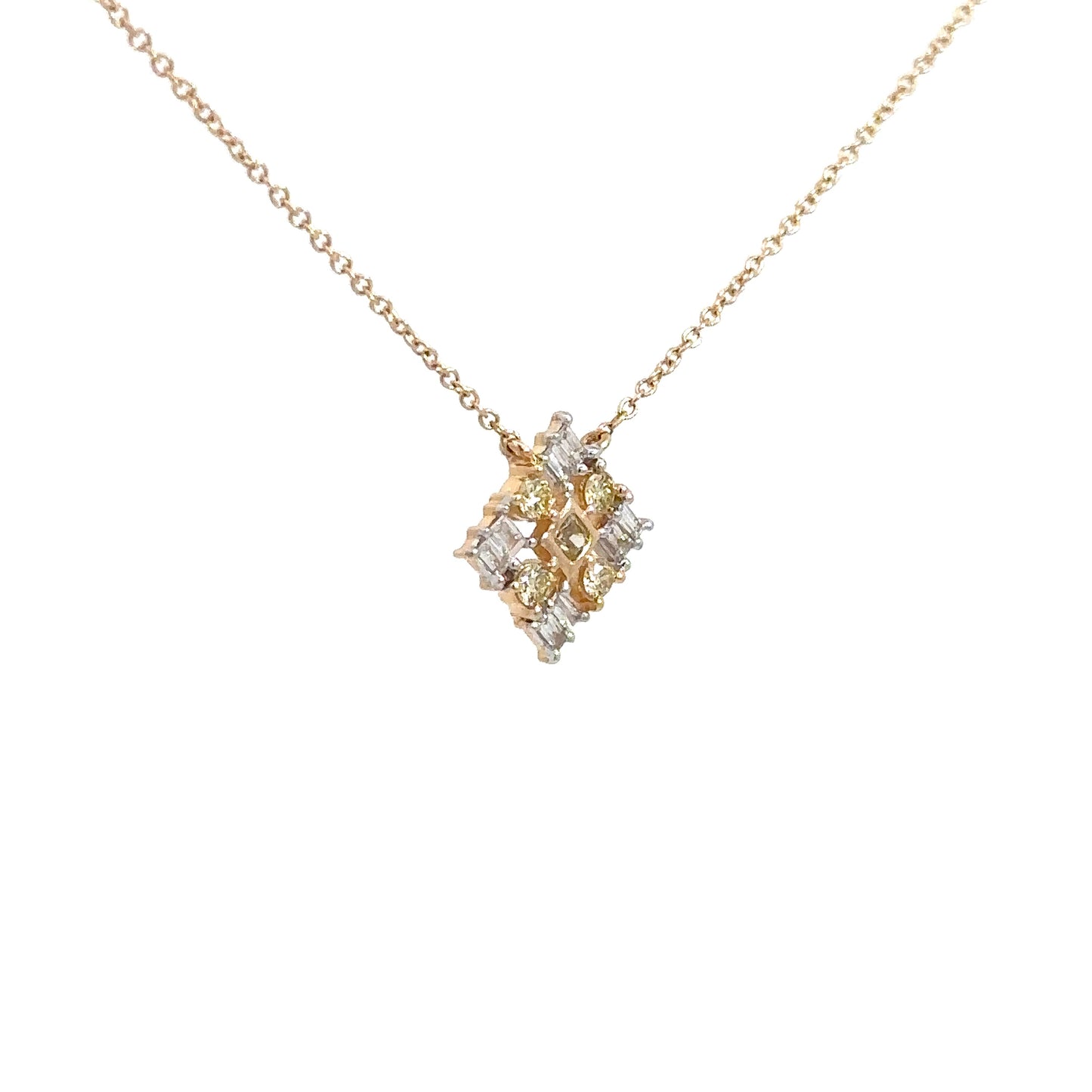 14k Yellow Gold Square Yellow & White Diamond Pendant .50cttw