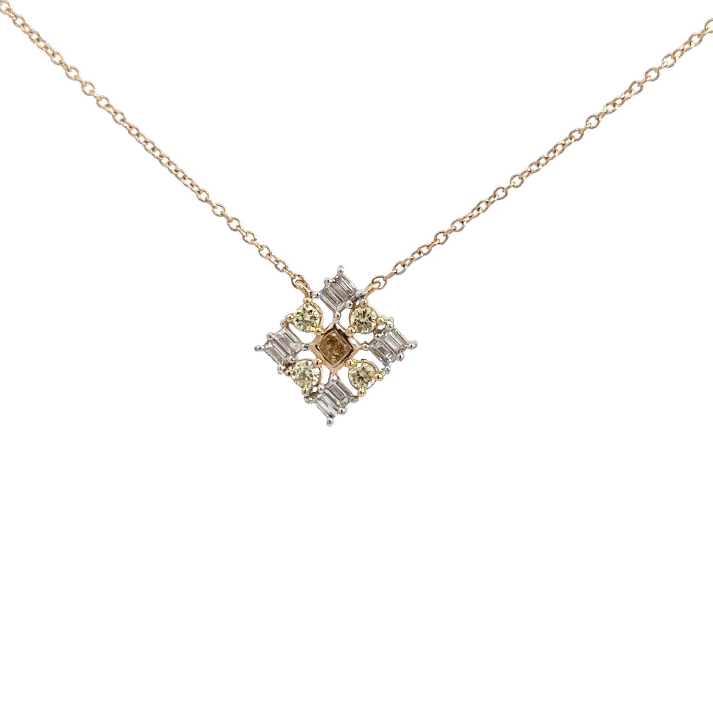 14k Yellow Gold Square Yellow & White Diamond Pendant .50cttw