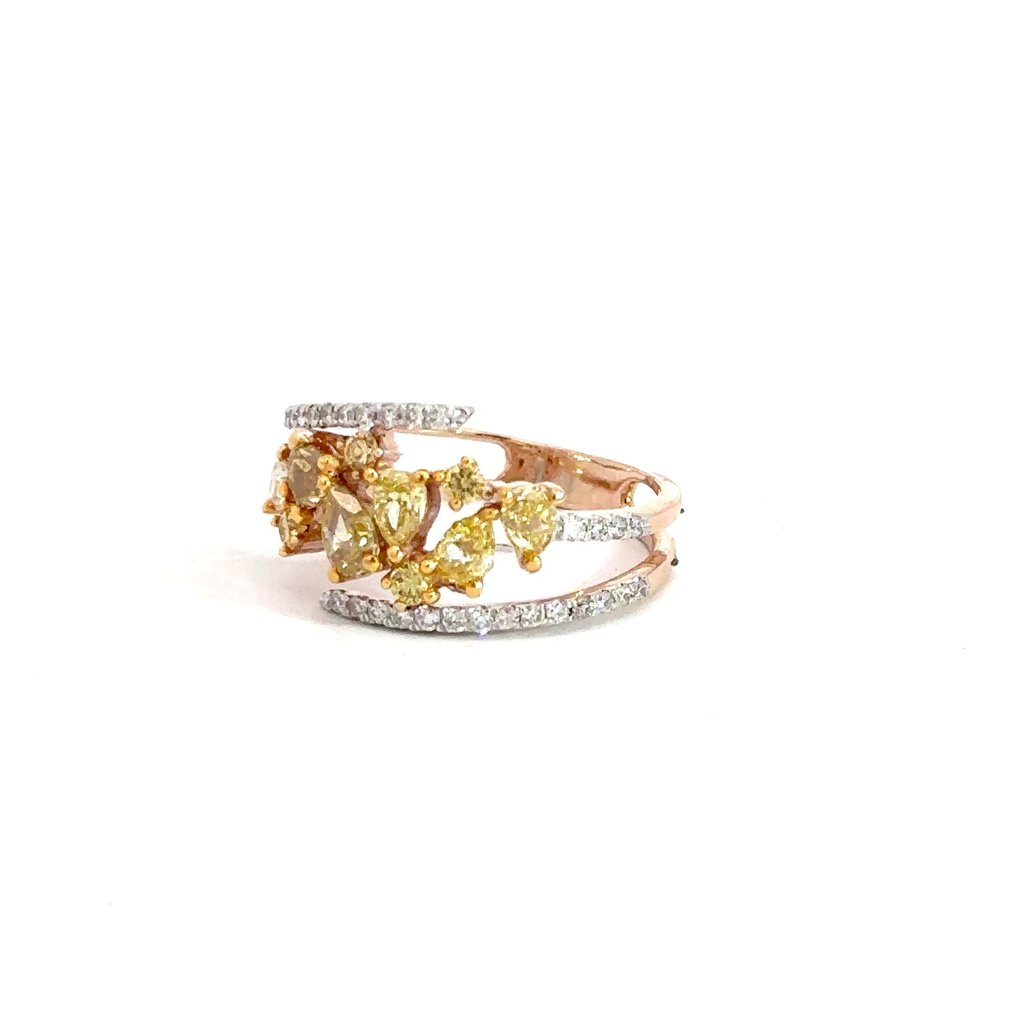 14k Rose Gold White & Yellow Diamond Ring 1.50cttw