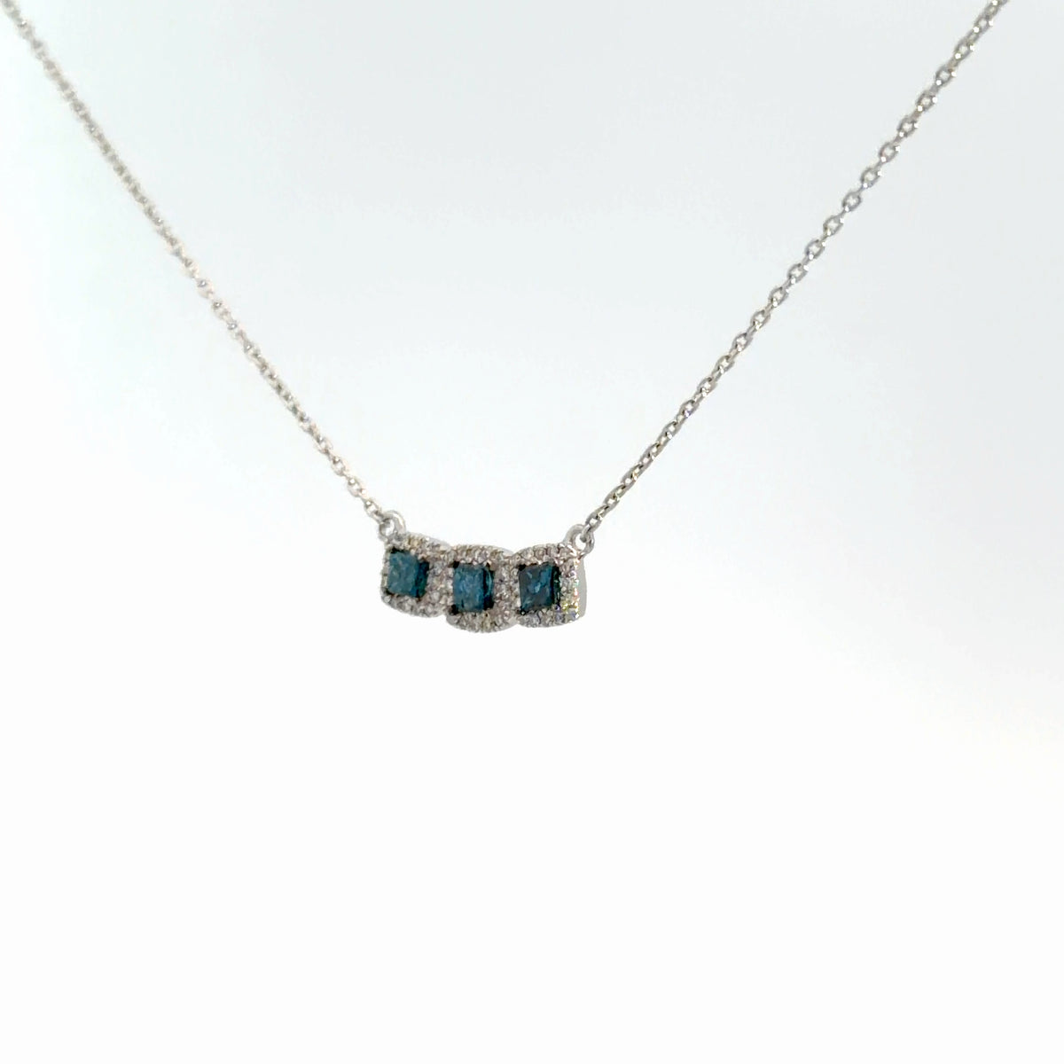 14k White Gold White & Blue Diamond Pendant