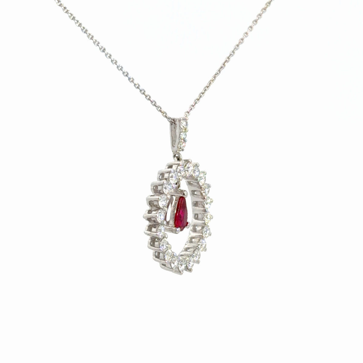 14k White Gold Ruby & Diamond Pendant