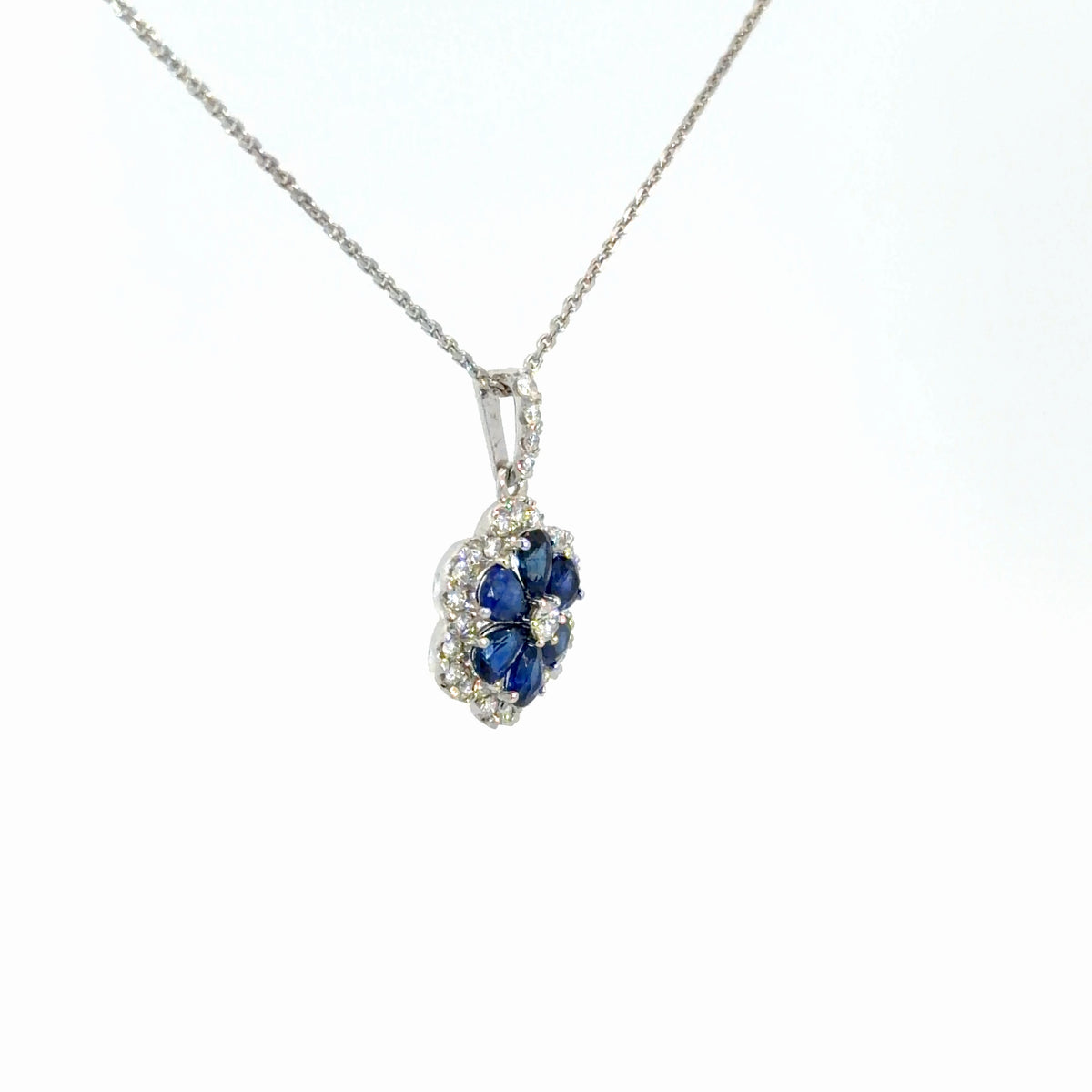 14k White Gold Diamond & Sapphire Flower Pendant