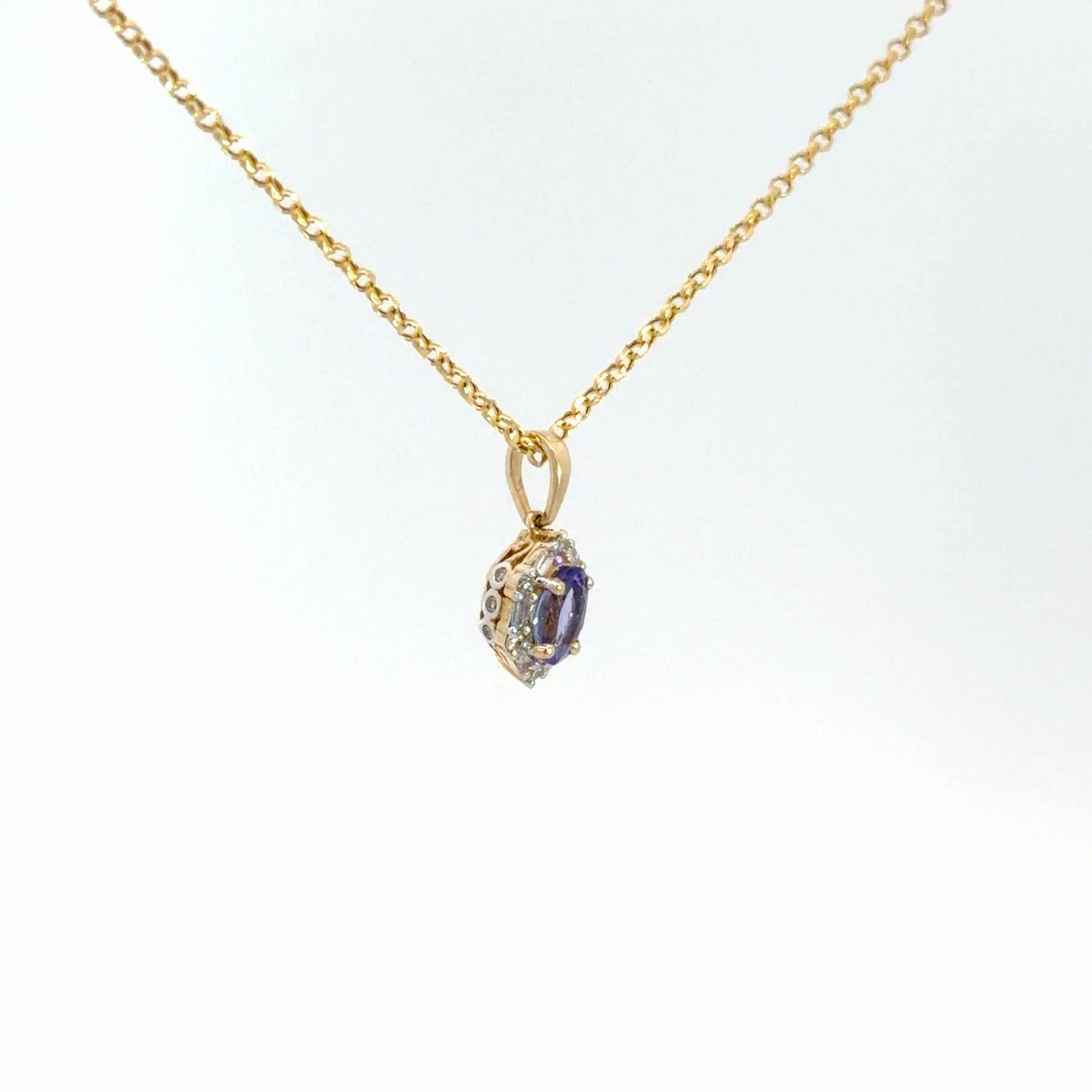 14k Yellow Gold Tanzanite & Diamond Pendant 1/8cttw