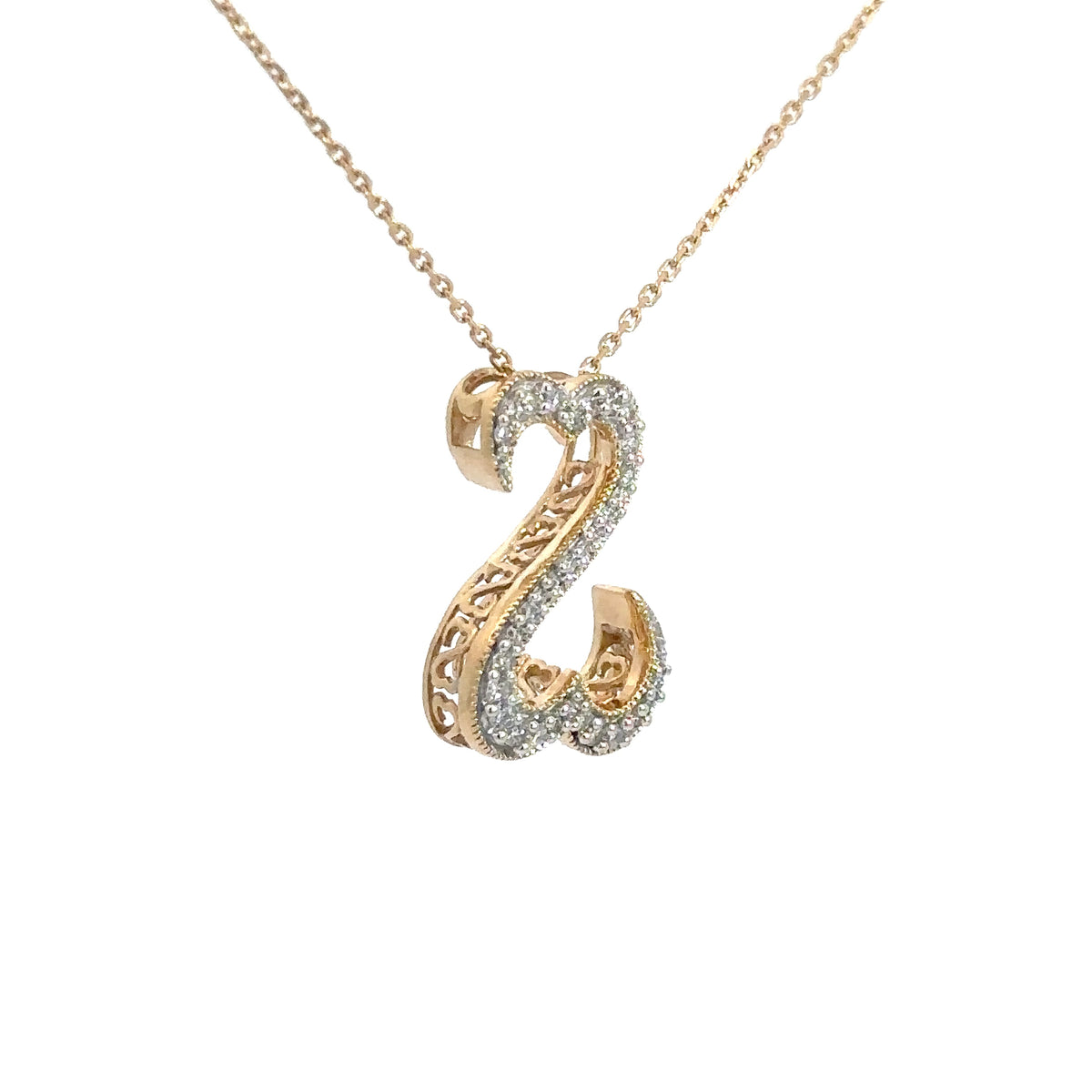 14k Yellow Gold Diamond Open Heart Pendant .33cttw