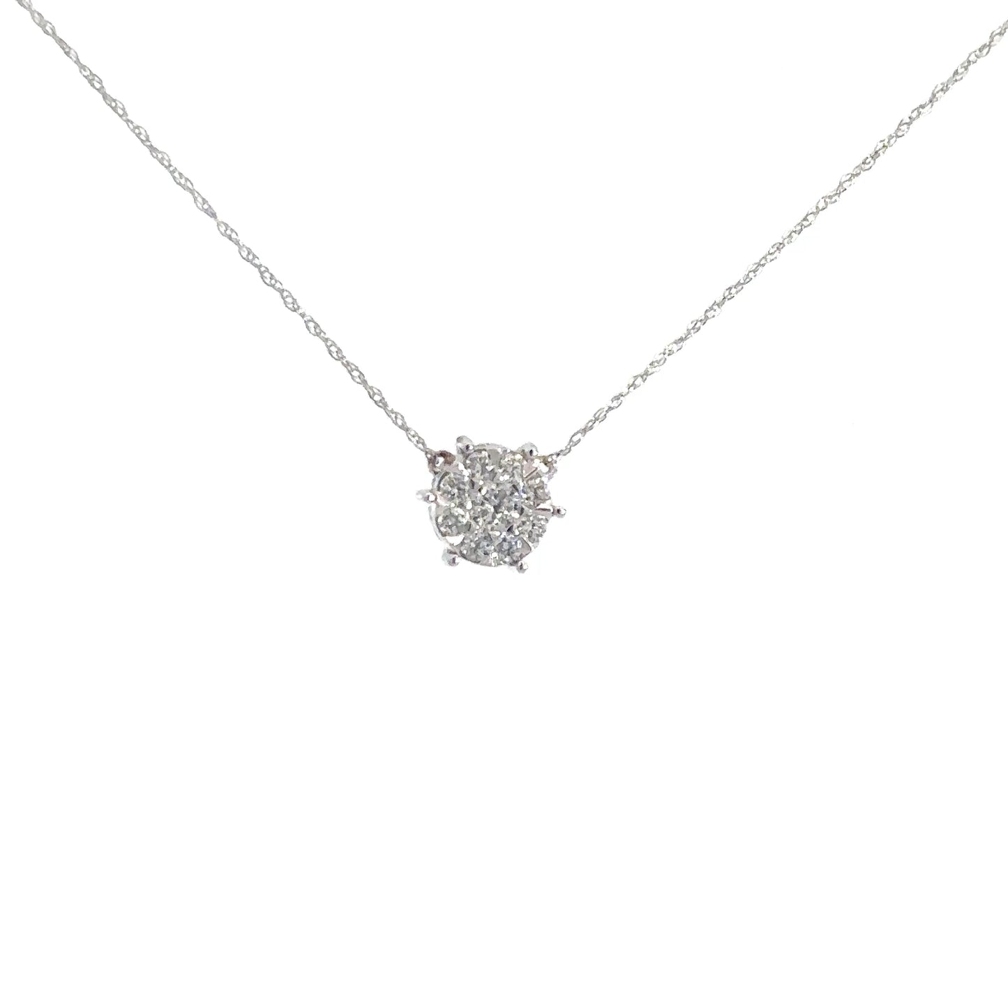 14k White Round Diamond Cluster Pendant