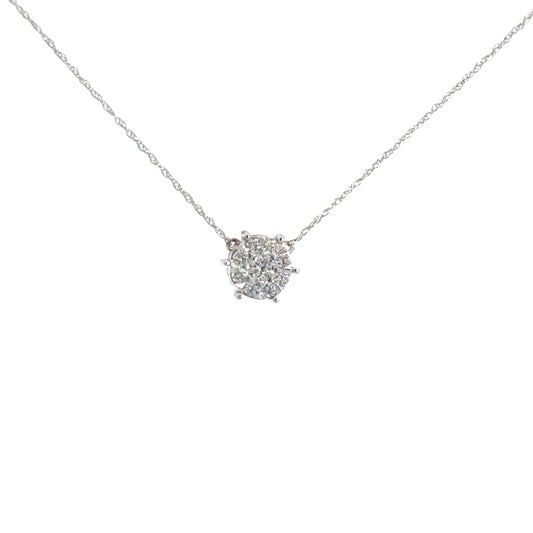 14k White Round Diamond Cluster Pendant