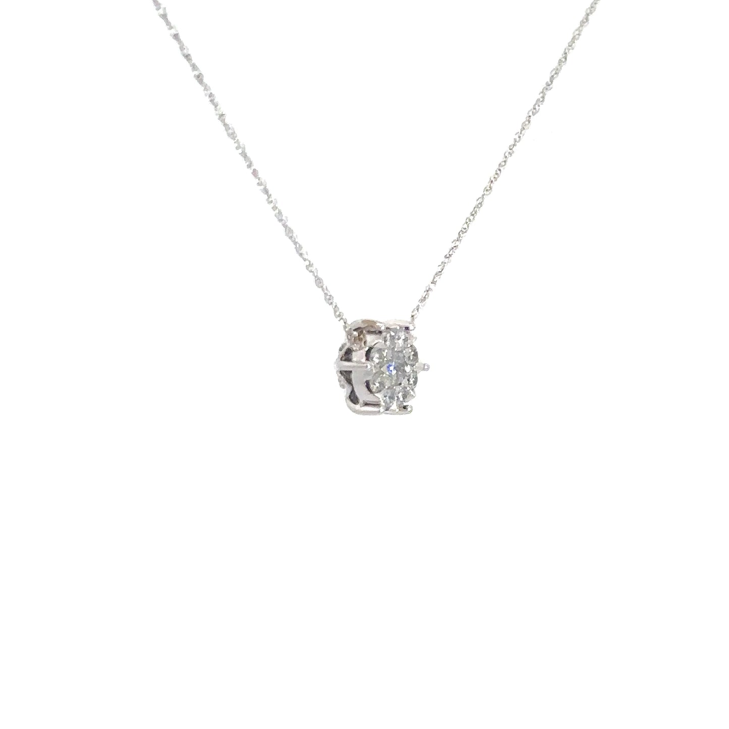 14k White Round Diamond Cluster Pendant
