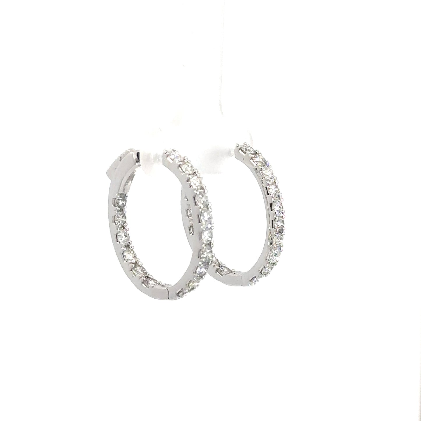14k White Gold Diamond In/Out Hoop Earrings 2cttw