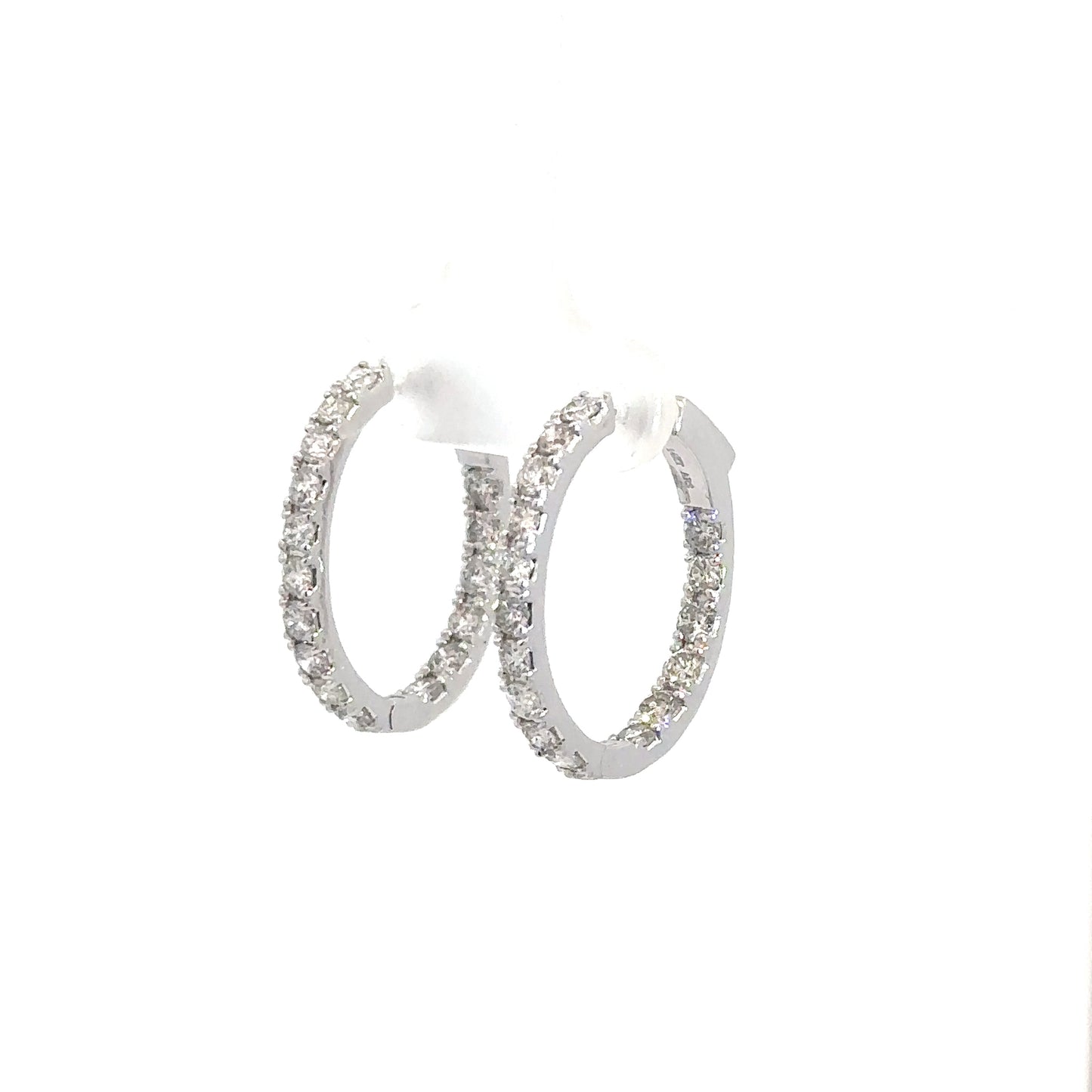 14k White Gold Diamond In/Out Hoop Earrings 2cttw