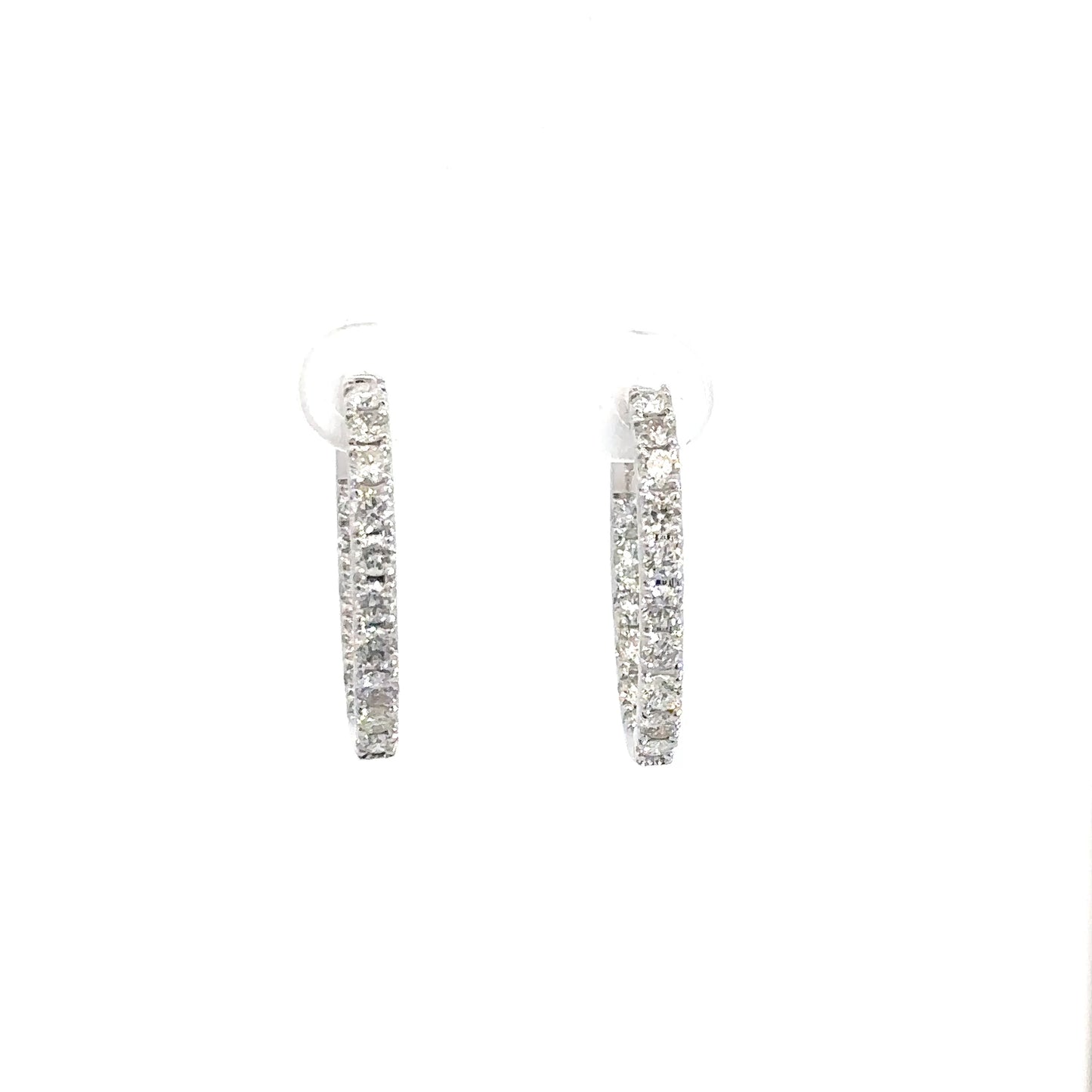 14k White Gold Diamond In/Out Hoop Earrings 2cttw