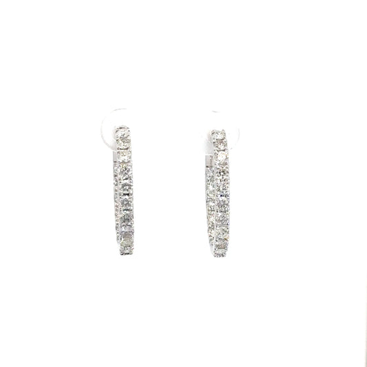 14k White Gold Diamond In/Out Hoop Earrings 2cttw