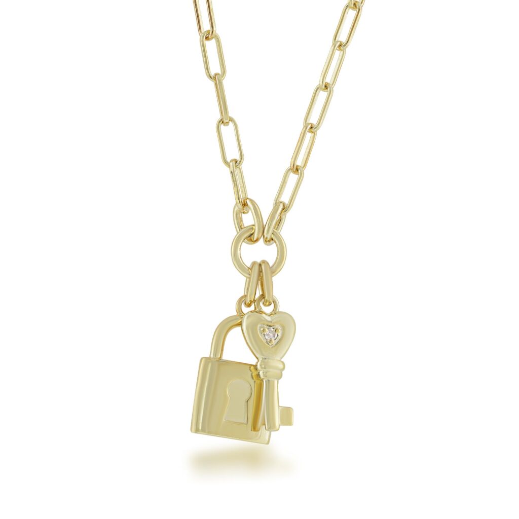 Sterling Silver Gold Plated Paperclip Lock & Key Pendant
