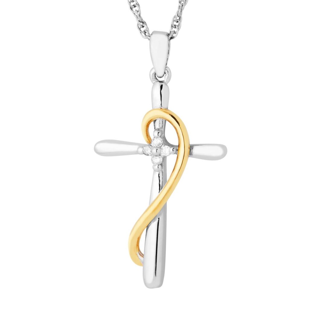Sterling Silver Gold Plated Accented Diamond Cross