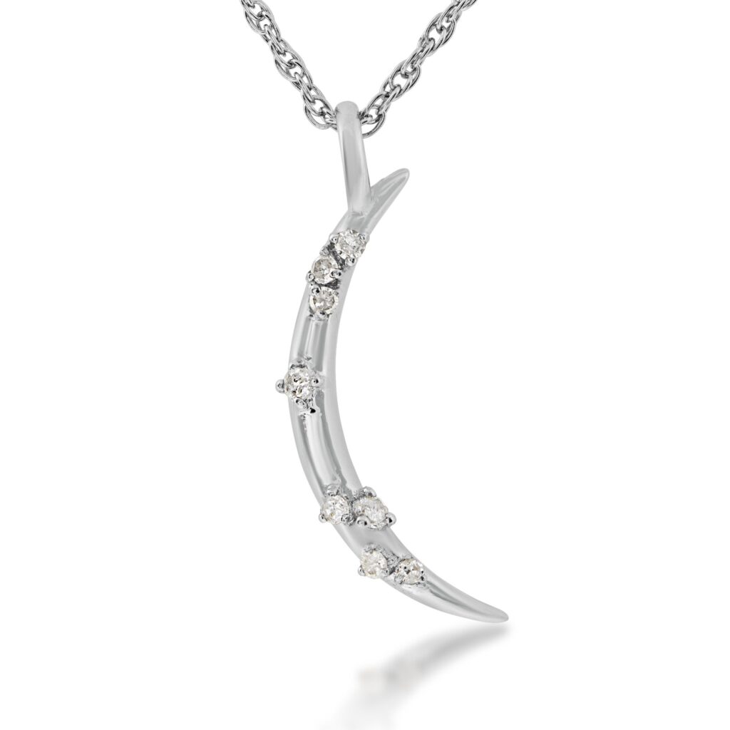 Sterling Silver Diamond Moon Pendant .117cttw