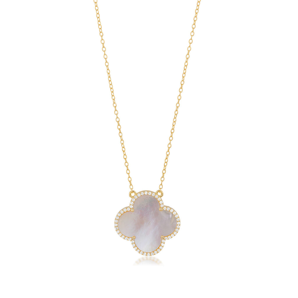 Gold Plated Mother of Pearl Clover Pendant
