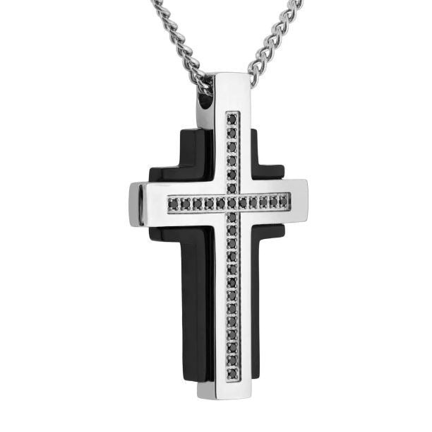 Stainless Steel Black Diamond Cross