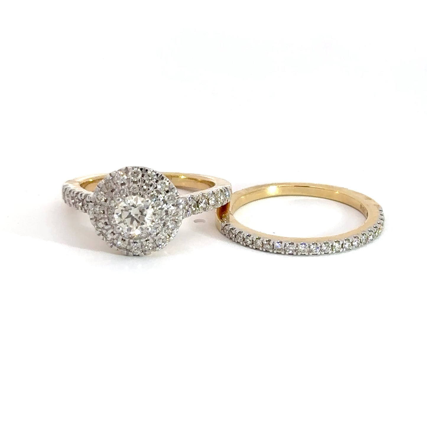 14k Yellow Gold Diamond Halo Bridal Set