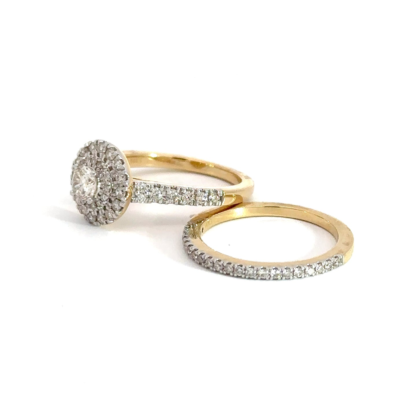 14k Yellow Gold Diamond Halo Bridal Set