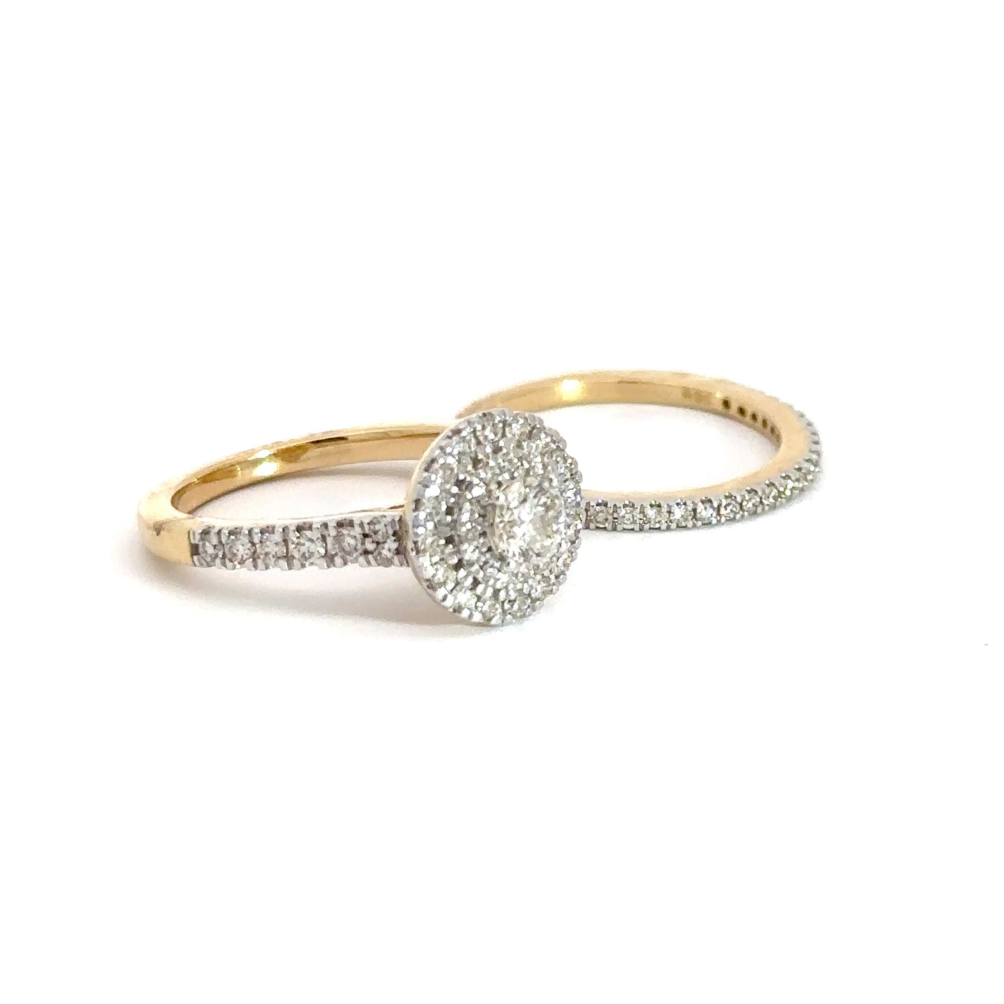 14k Yellow Gold Diamond Halo Bridal Set