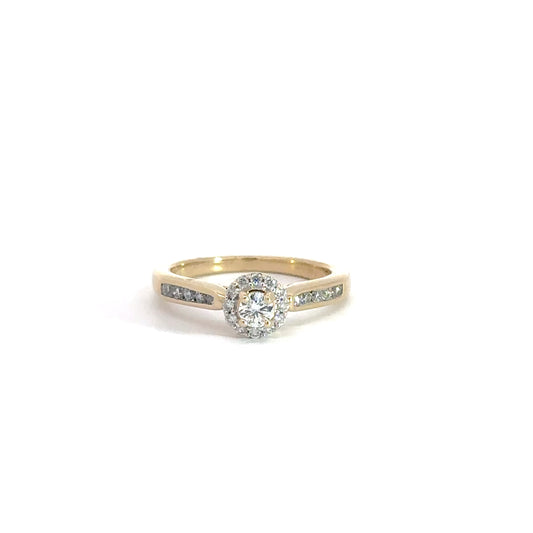 14k Yellow Gold .50cttw Halo Engagement Ring.