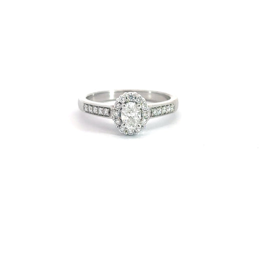 14k White Gold Oval Center With Diamond Halo 5/8cttw