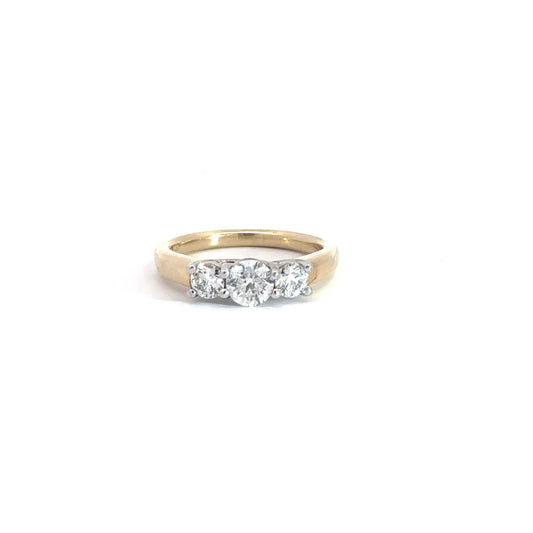 14k Yellow gold 3 Round Brilliant Diamonds 1.03cttw