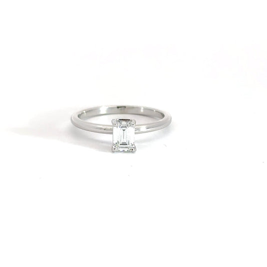 14k White Gold Emerald Cut Diamond Solitaire .52cttw