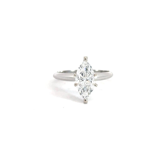 14k White Gold Lab Grown Marquise Solitaire Engagement Ring