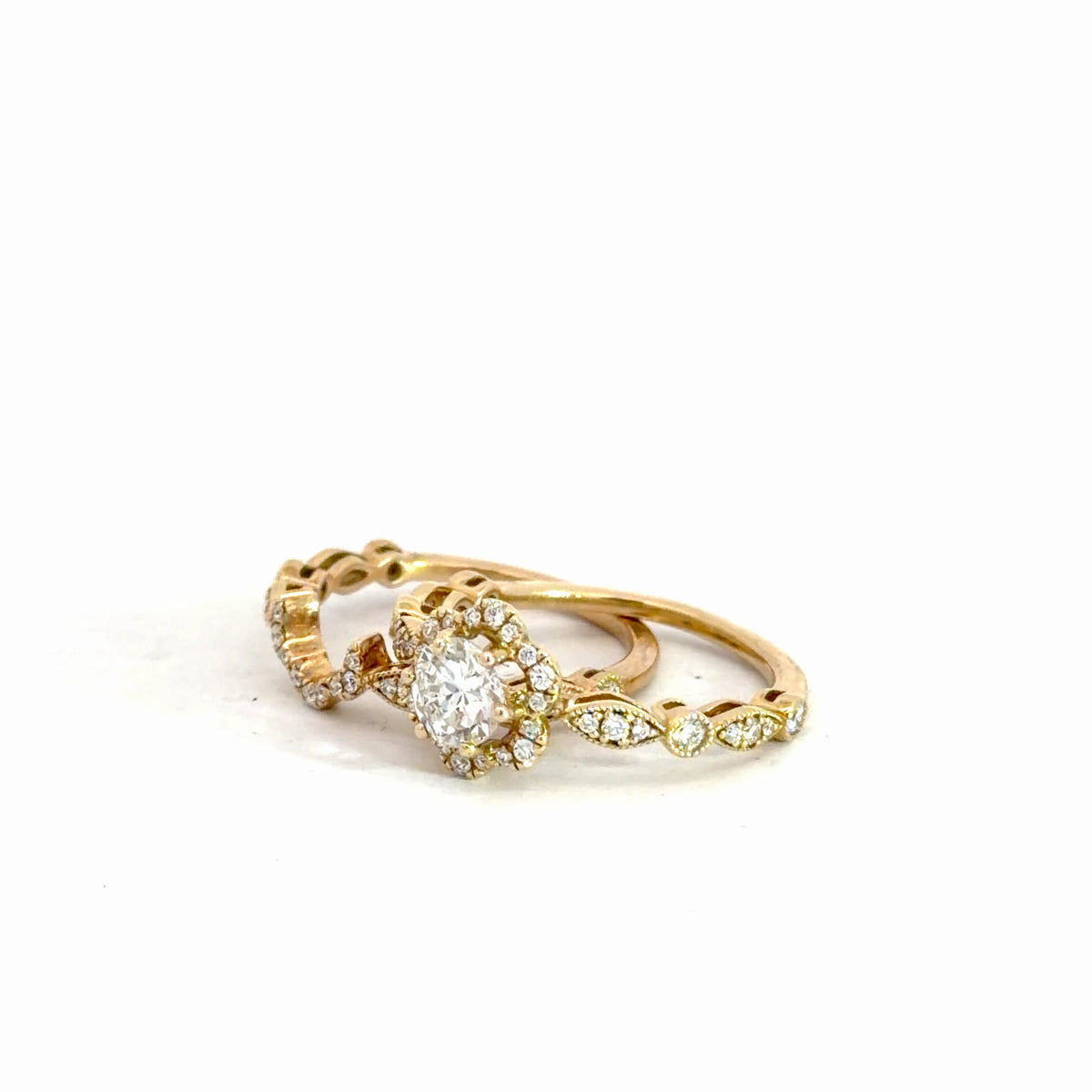 14k Yellow Gold Floral Style Bridal Set 1.05cttw