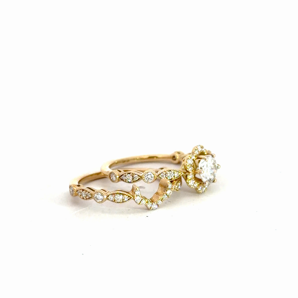 14k Yellow Gold Floral Style Bridal Set 1.05cttw
