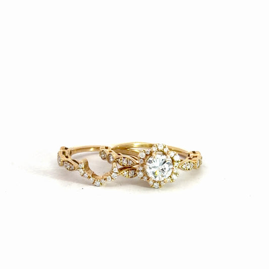 14k Yellow Gold Floral Style Bridal Set 1.05cttw