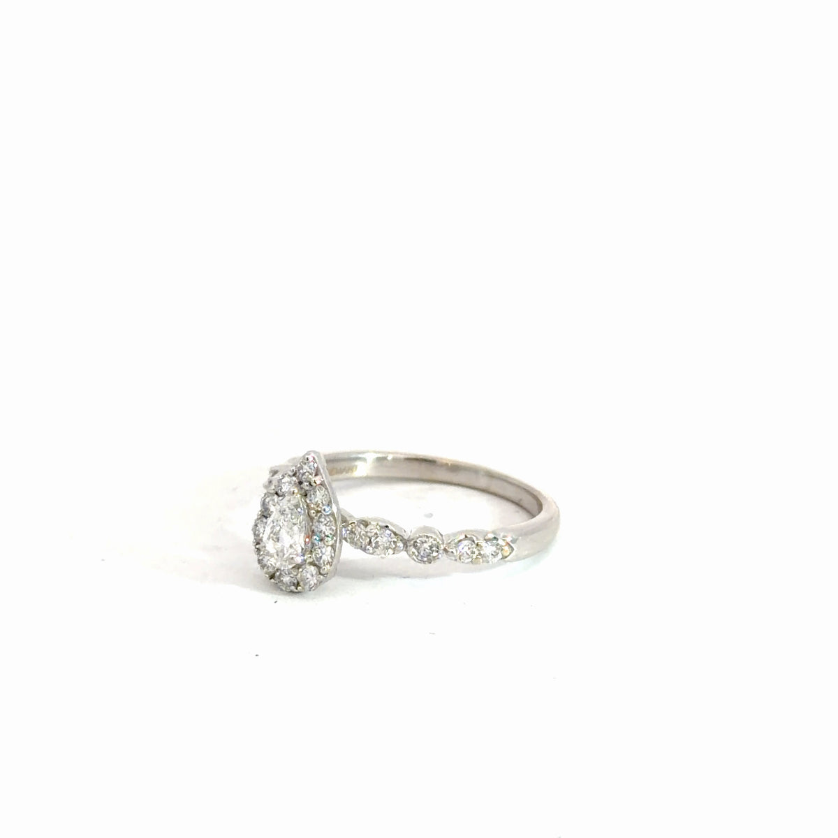 14k White Gold Pear Shaped Diamond Engagement Ring 1cttw