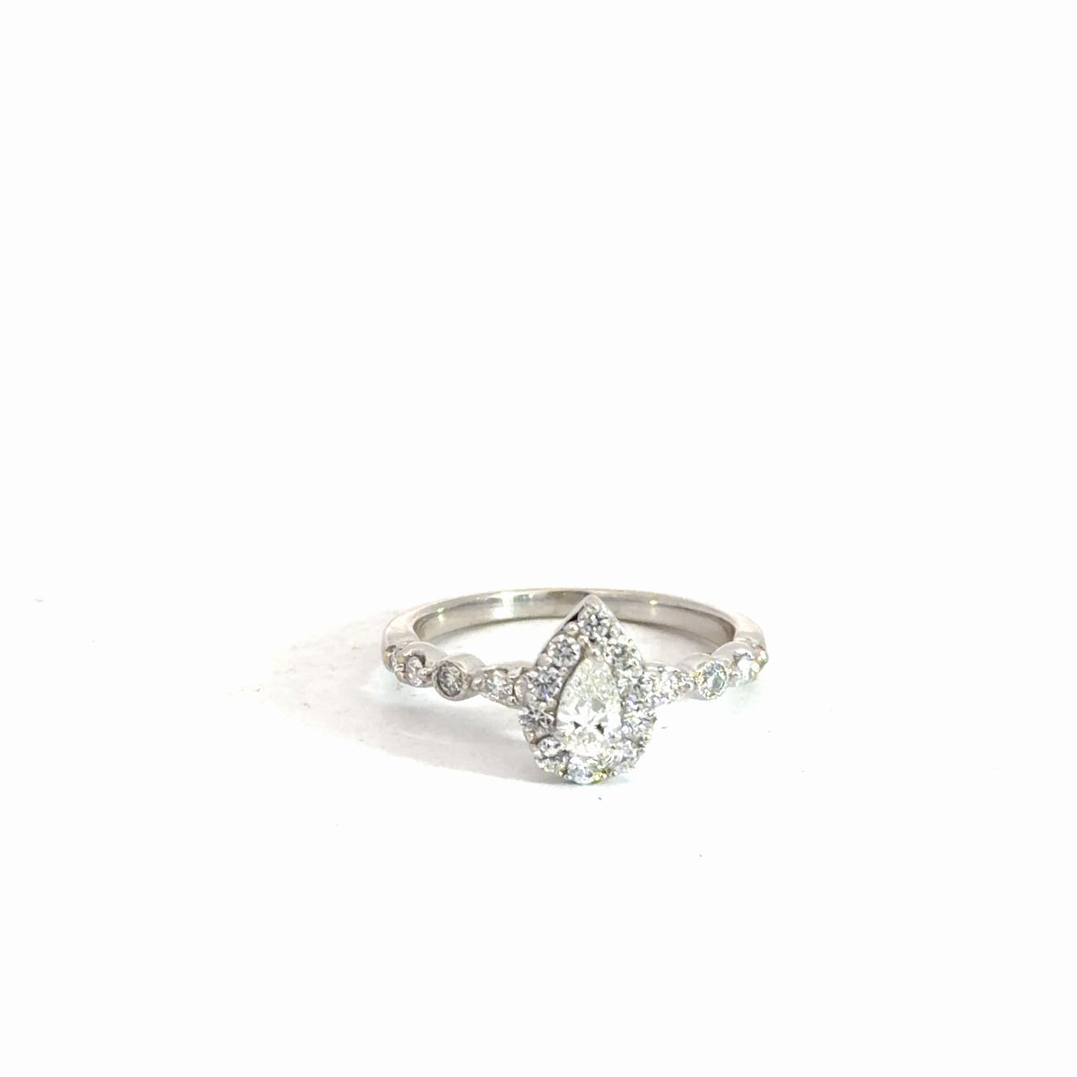 14k White Gold Pear Shaped Diamond Engagement Ring 1cttw