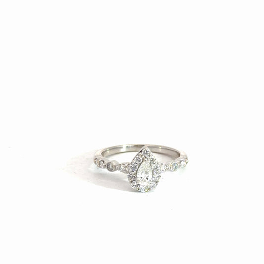 14k White Gold Pear Shaped Diamond Engagement Ring 1cttw