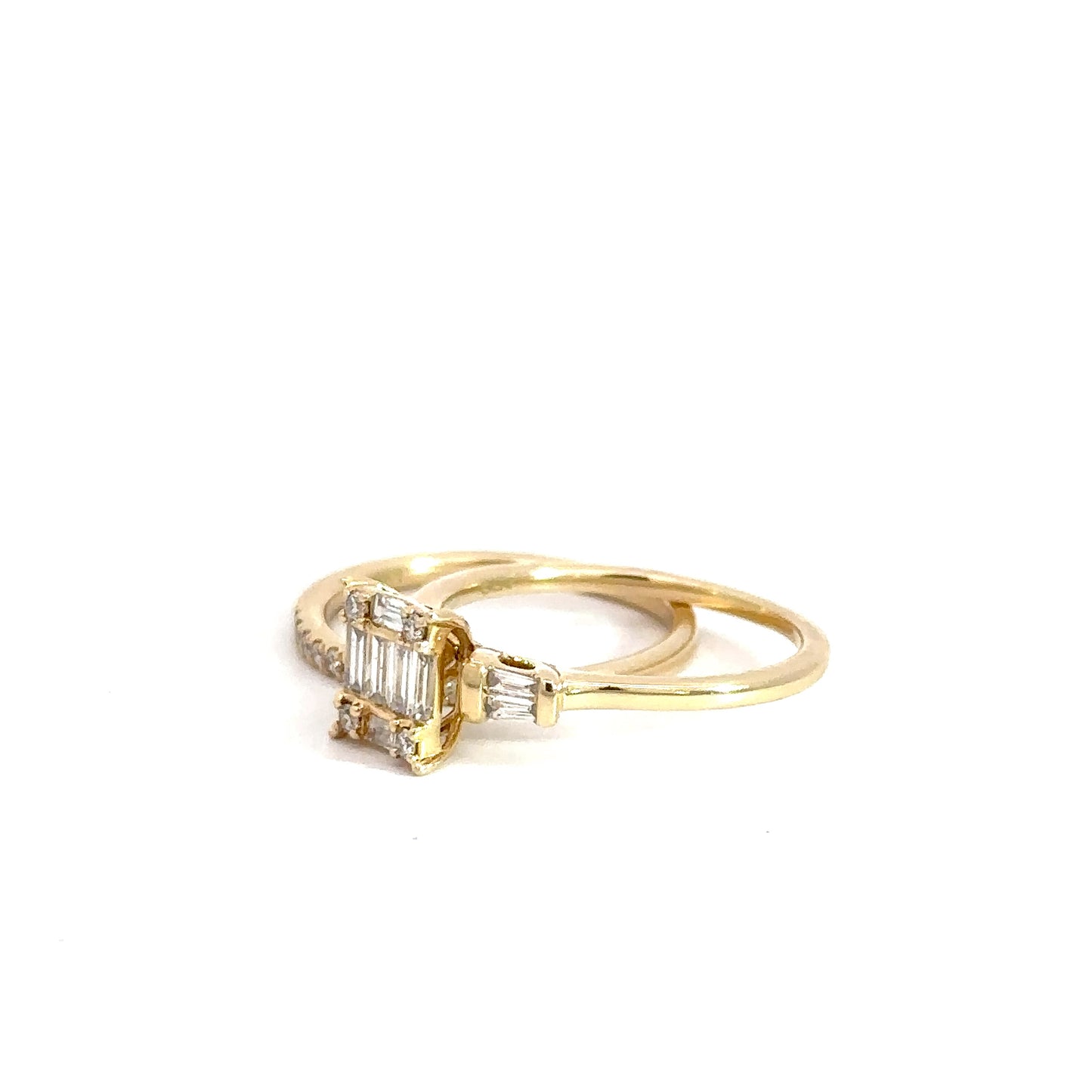 14k Yellow Gold Baguette & Round Brilliant Diamond Bridal Set .52cttw