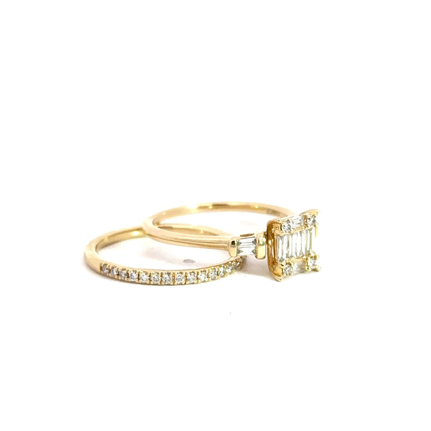 14k Yellow Gold Baguette & Round Brilliant Diamond Bridal Set .52cttw