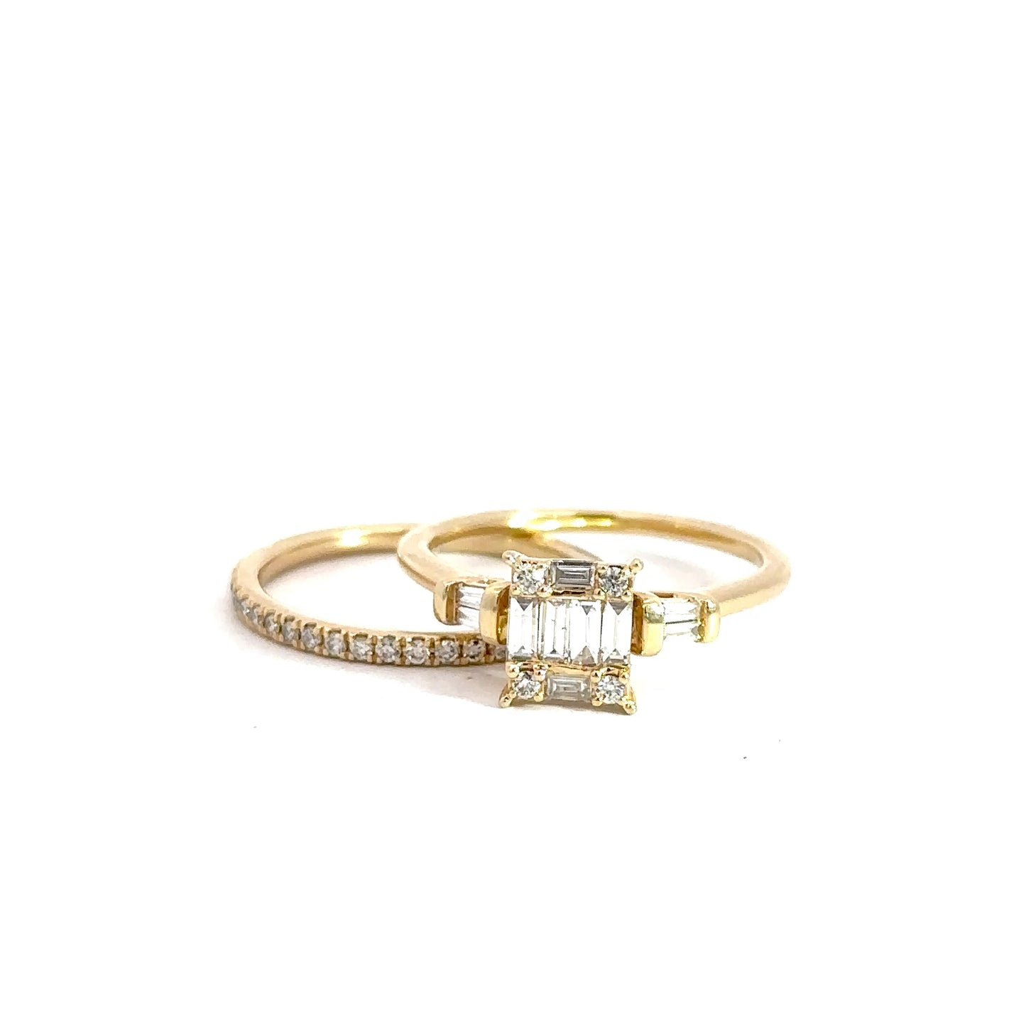 14k Yellow Gold Baguette & Round Brilliant Diamond Bridal Set .52cttw
