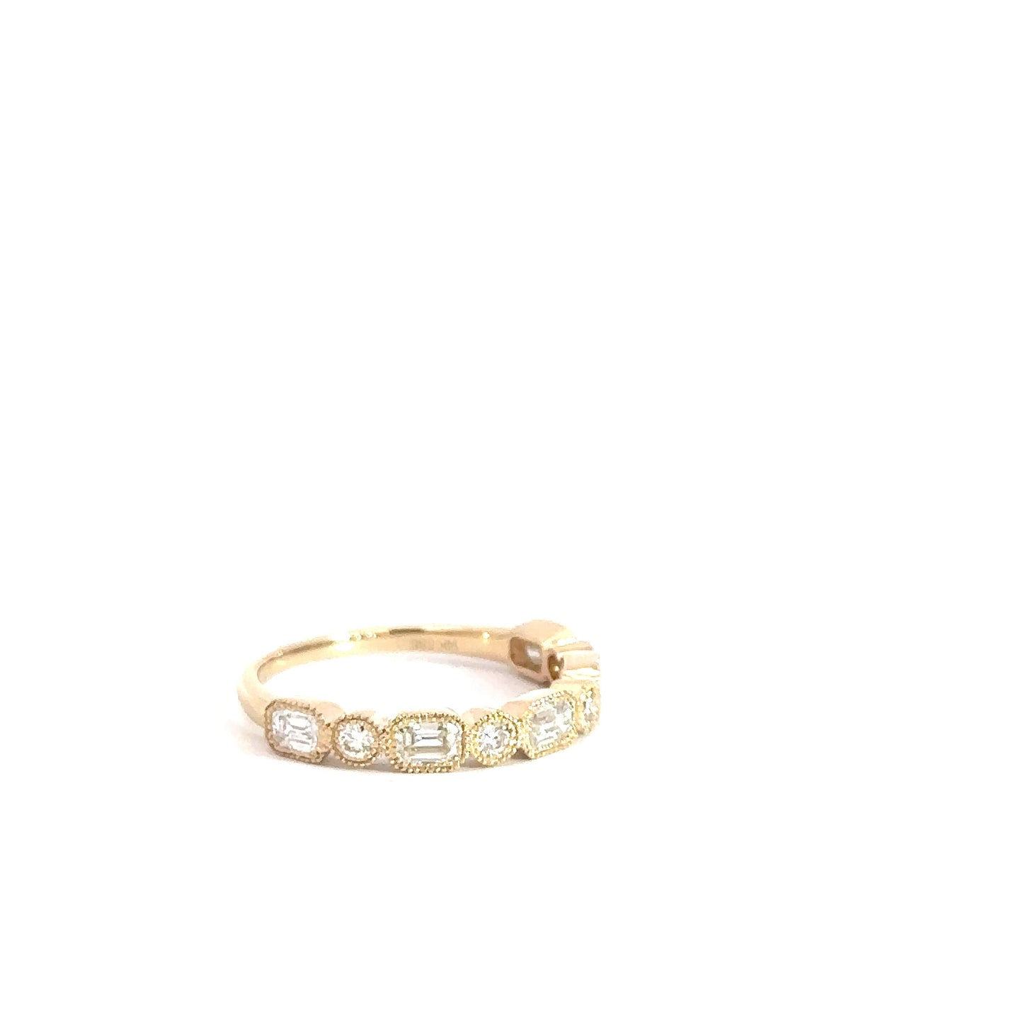 14k Yellow Gold Emerald and Round Diamond Band .73cttw