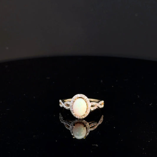 10k Yellow Gold Opal & Diamond Ring